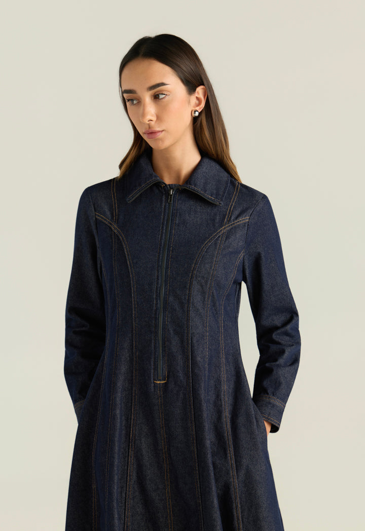 Gathered Waist Denim Dress