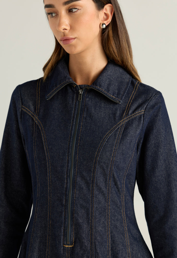 Gathered Waist Denim Dress