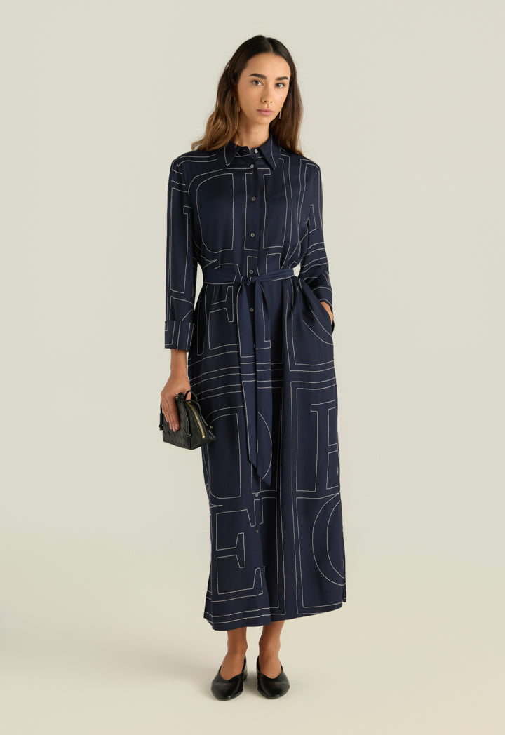 Folded Sleeve Stitched Shirt Dress