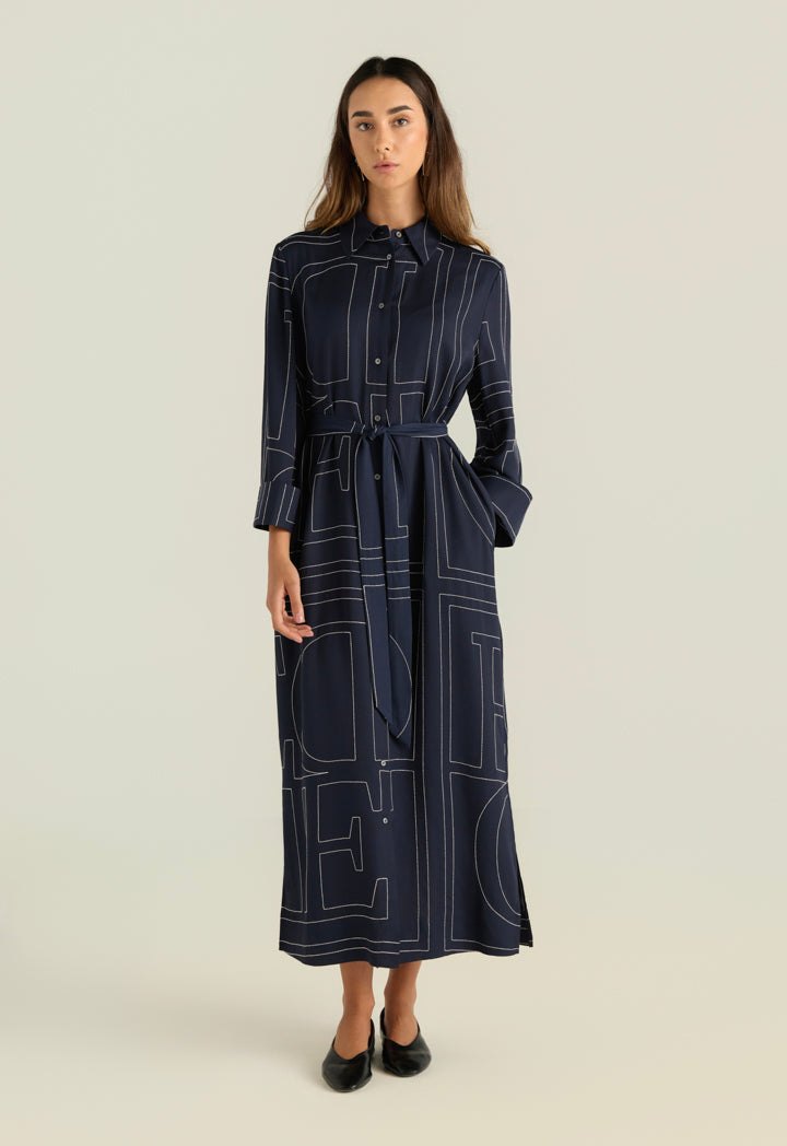 Folded Sleeve Stitched Shirt Dress