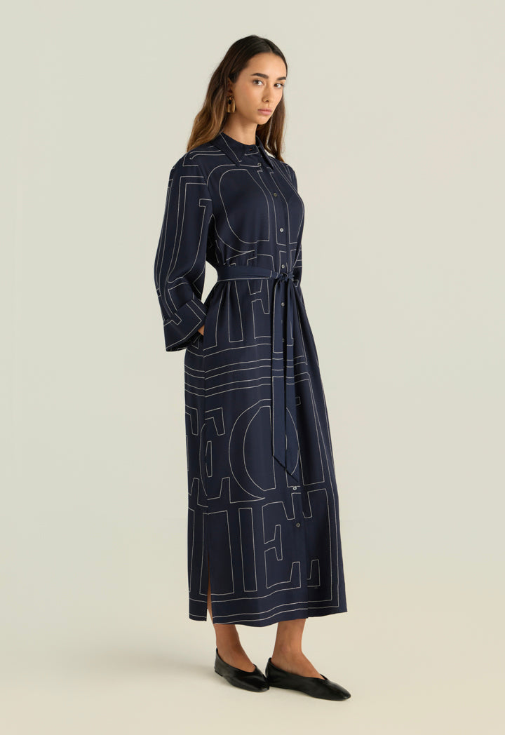 Folded Sleeve Stitched Shirt Dress
