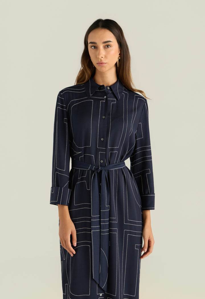 Folded Sleeve Stitched Shirt Dress