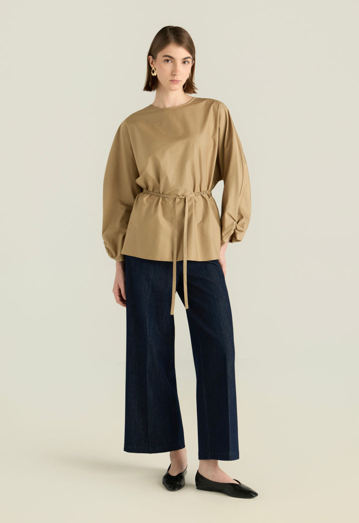 Solid Blouse With Waist Tie