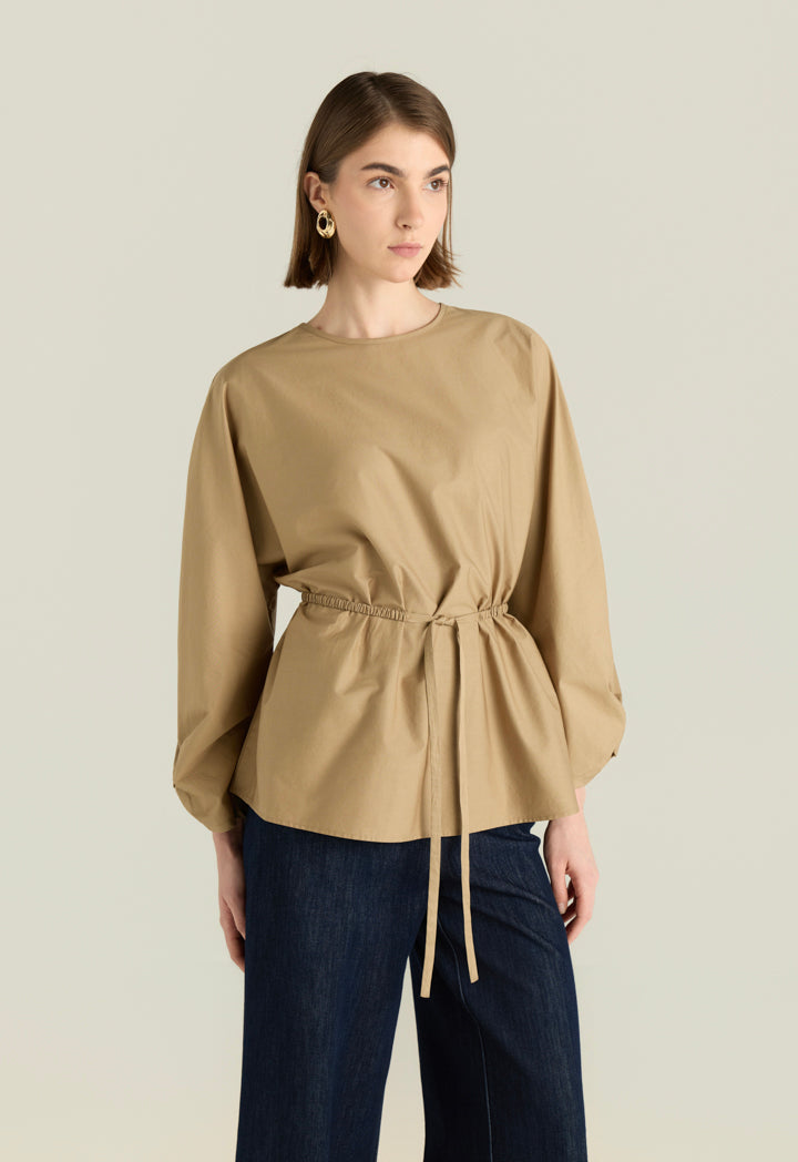 Solid Blouse With Waist Tie