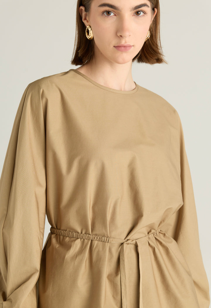 Solid Blouse With Waist Tie