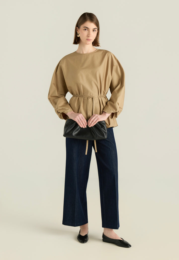 Solid Blouse With Waist Tie