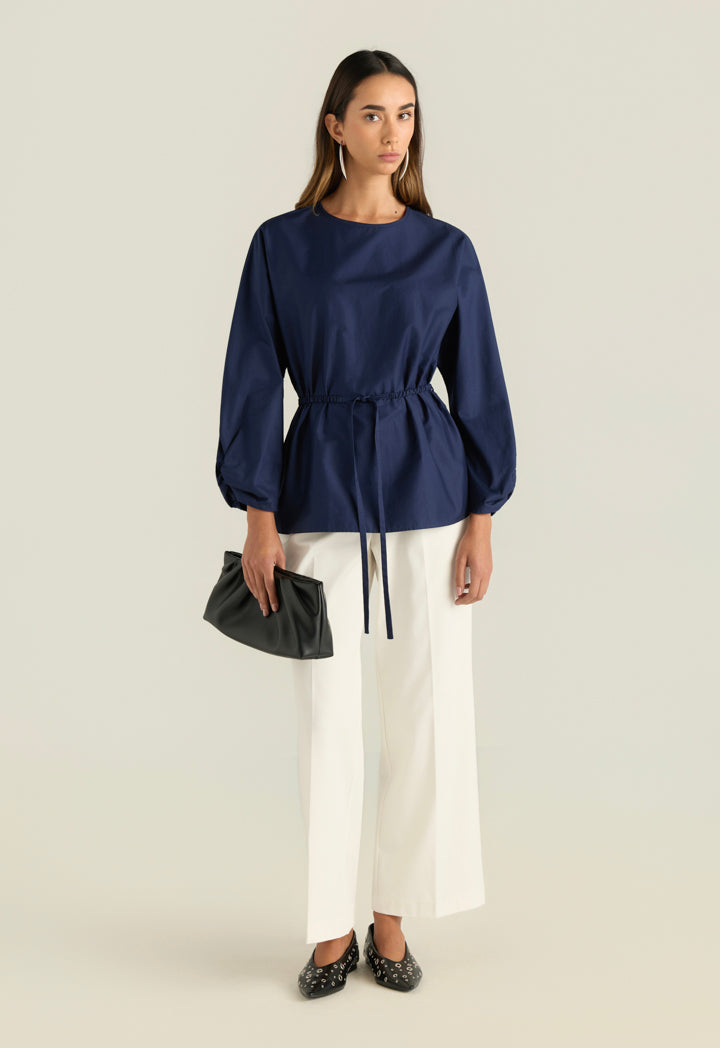 Solid Blouse With Waist Tie