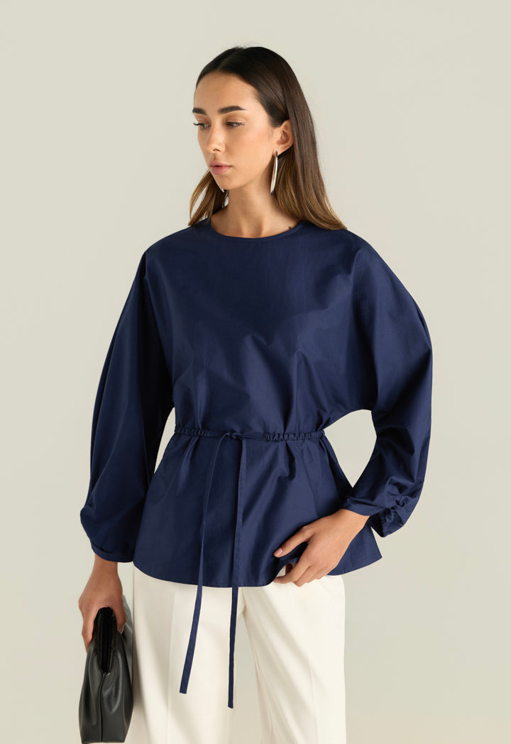 Solid Blouse With Waist Tie