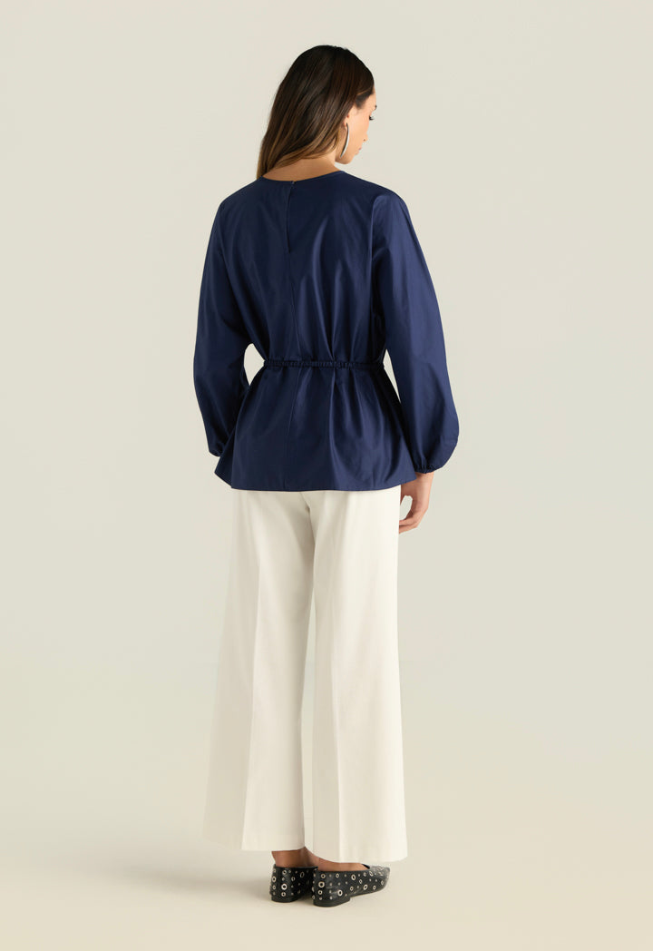 Solid Blouse With Waist Tie