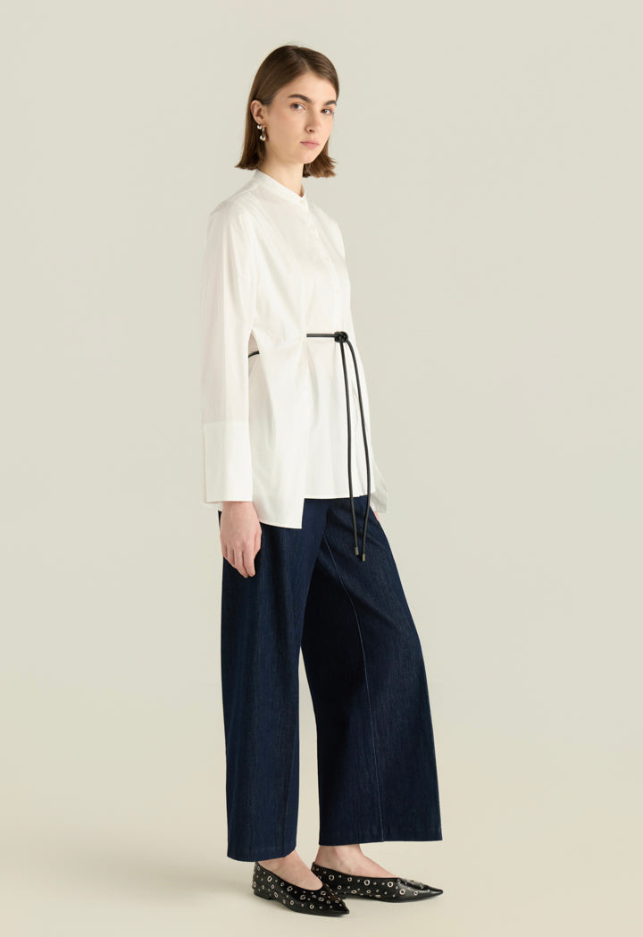 Buttoned Shirt With Leather Tie