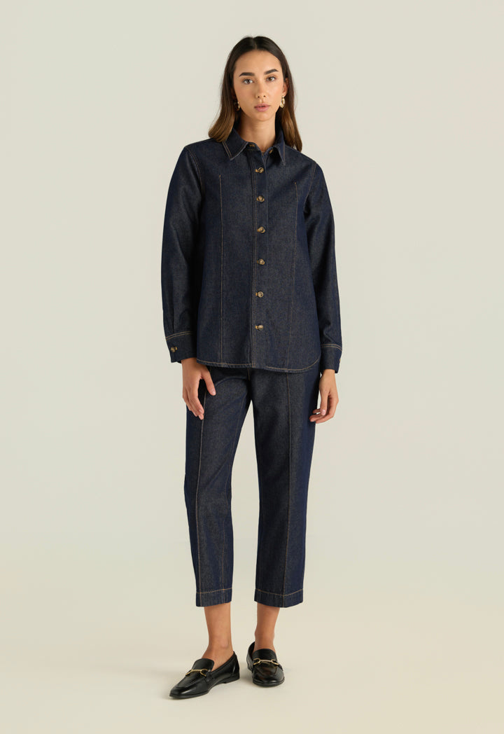 Denim Shirt With Round Hem