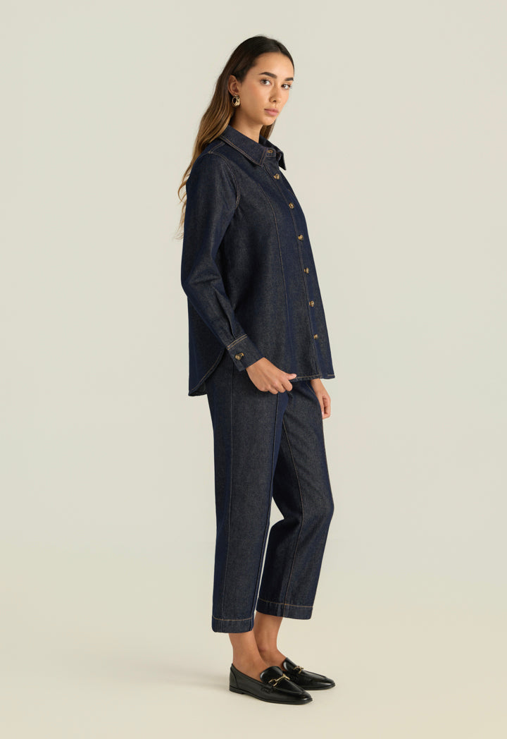 Denim Shirt With Round Hem