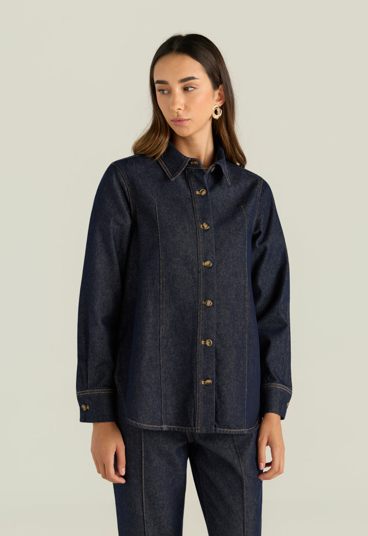 Denim Shirt With Round Hem