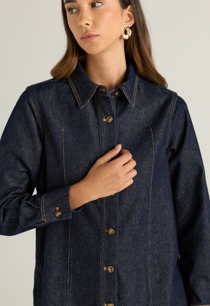 Denim Shirt With Round Hem