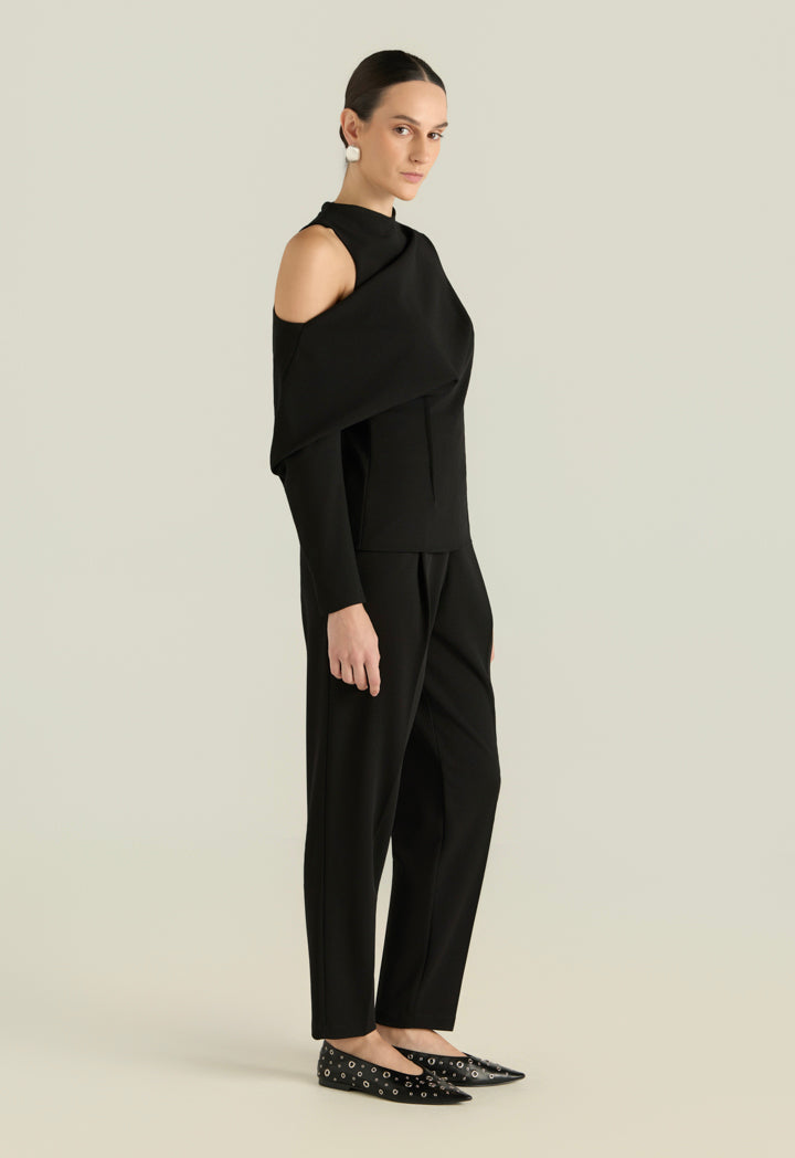 Cut-Out Shoulder Draped Blouse