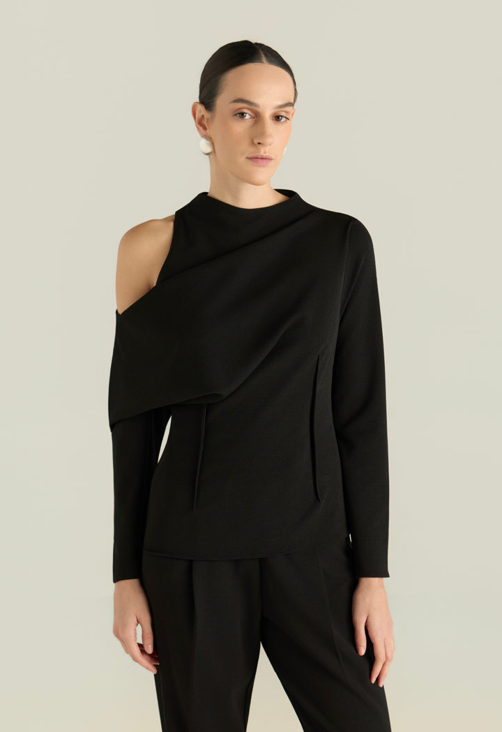 Cut-Out Shoulder Draped Blouse